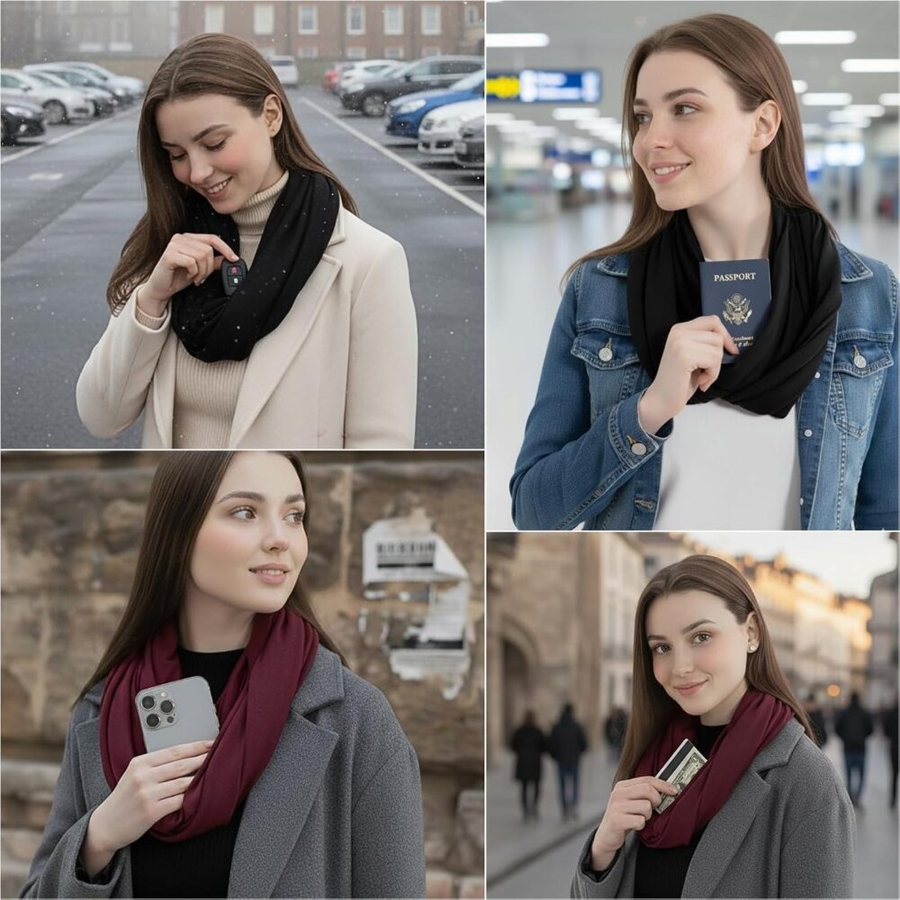 Infinity Loop Solid Color Scarf With Hidden Zippe… - image 6